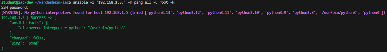 Ansible ping success message