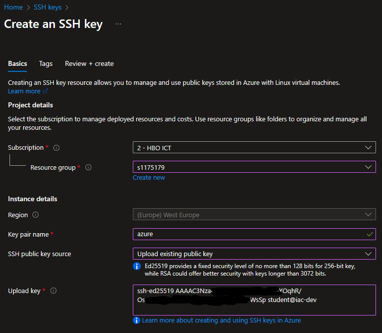 Upload Azure Public Key